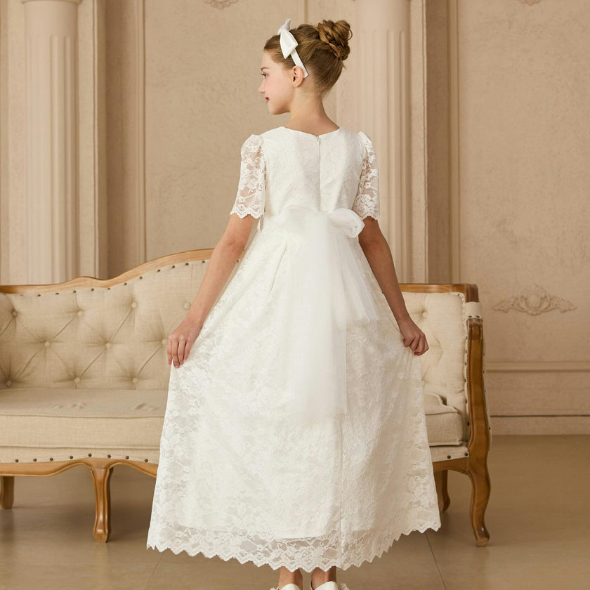 White Belciana Short Sleeve Lace Dress