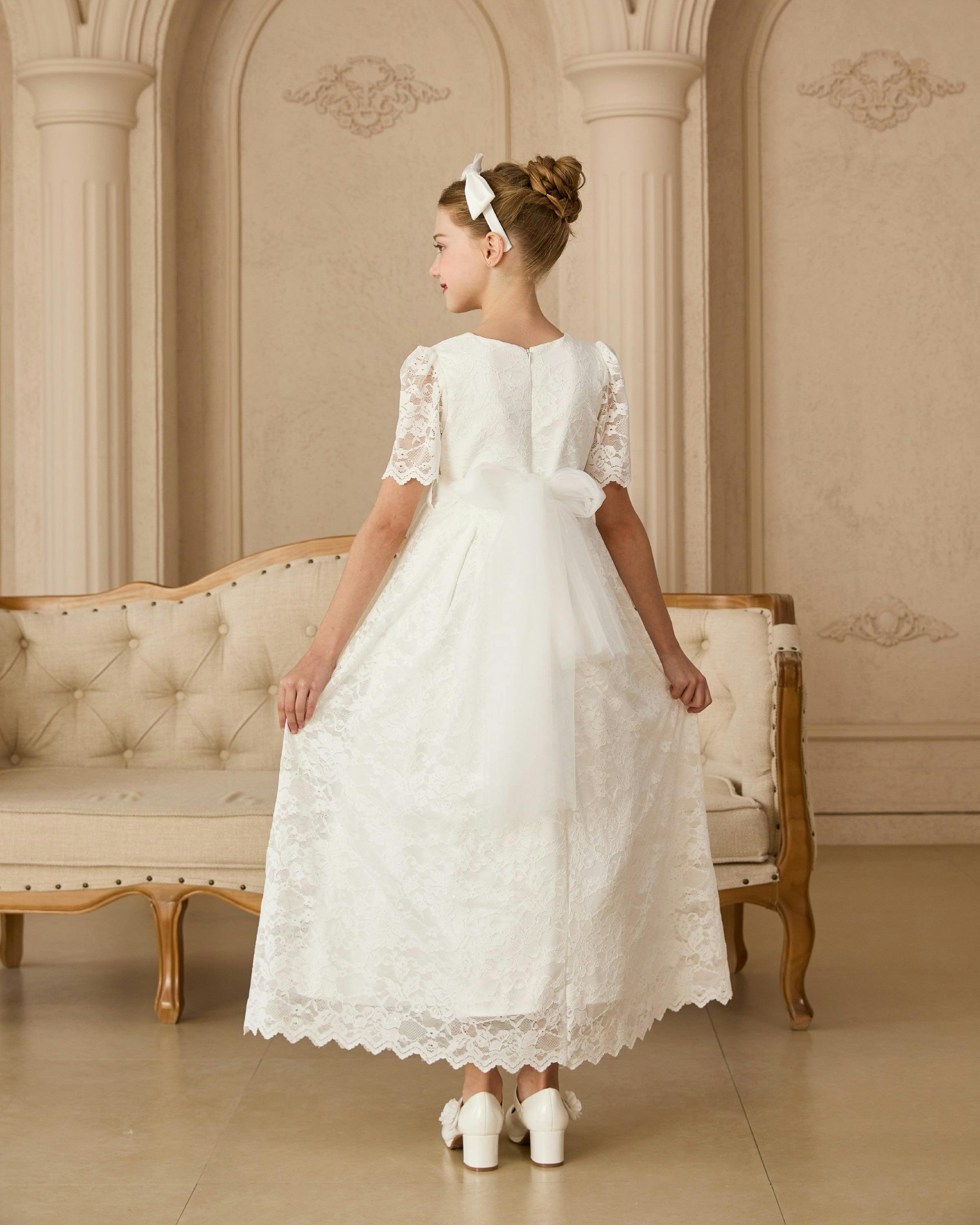 White Belciana Short Sleeve Lace Dress