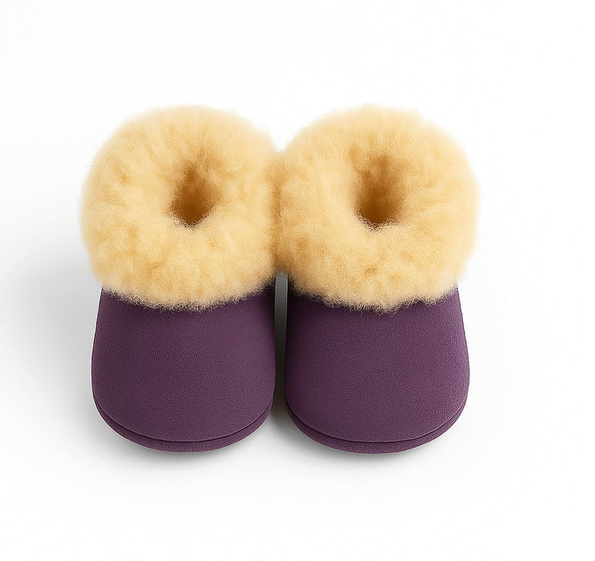 Kids Genuine Alpaca Fur Slippers | Handmade in Peru | Naturally Hypoallergenic | Lavender Plum