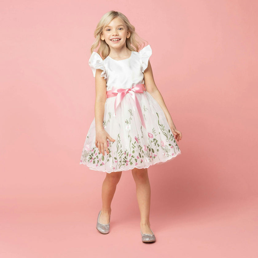 Garden Floral Ruffle Sleeve Party Dress