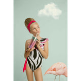 Helen Print Ruffle One-Shoulder Contrast Trim Swimsuit