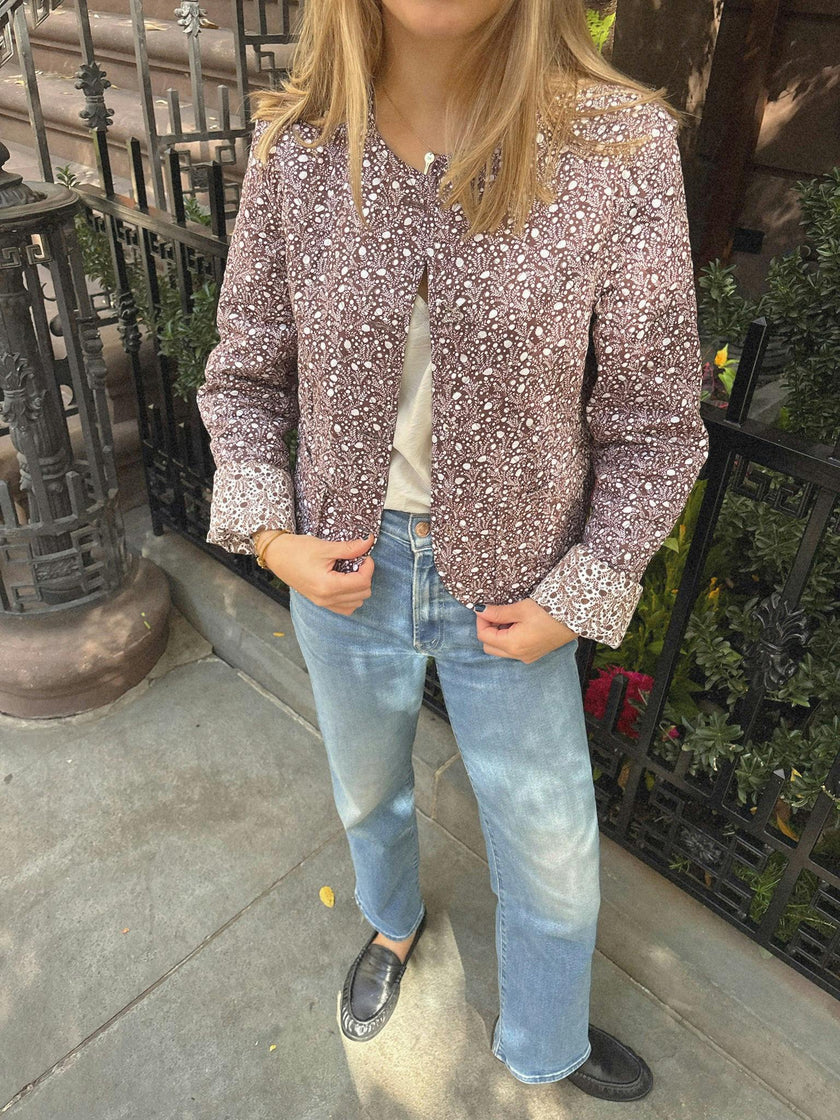 The Cropped Rowan Jacket - Chocolate Ditsy Thistle
