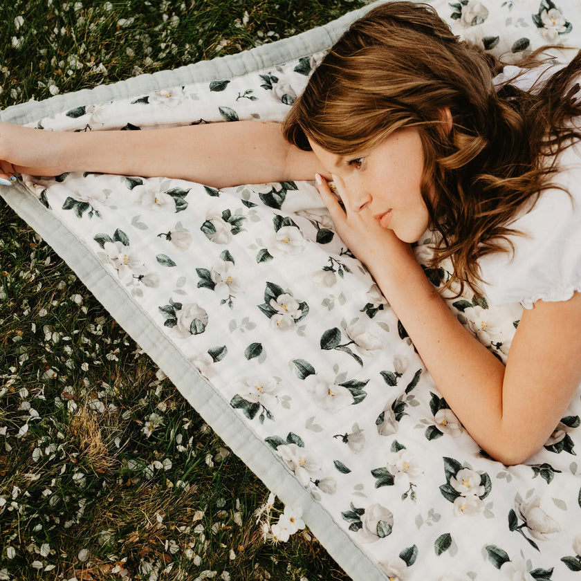 Organic Cotton Muslin Quilted Throw - Magnolia