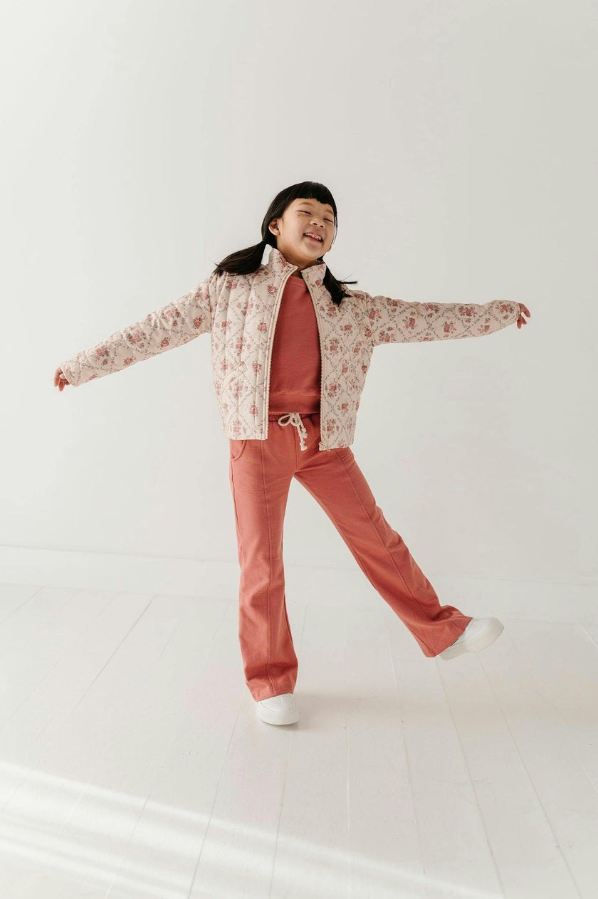 Girls Terry Wide Leg Pants in Old Rose
