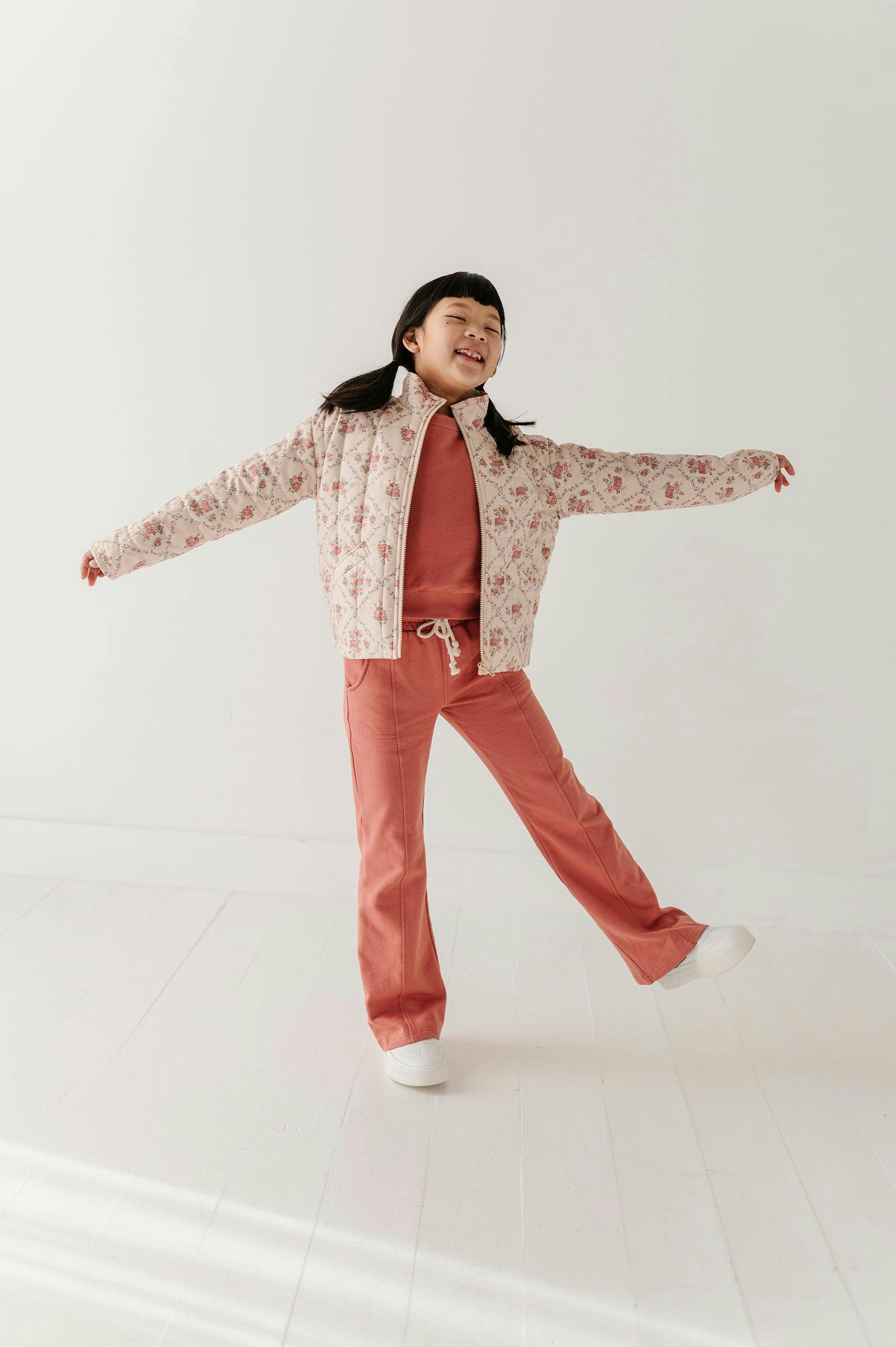 Girls Terry Wide Leg Pants in Old Rose