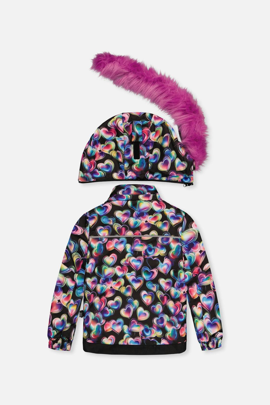 Two Piece Play Snowsuit Black Heart Print With Pink Pants