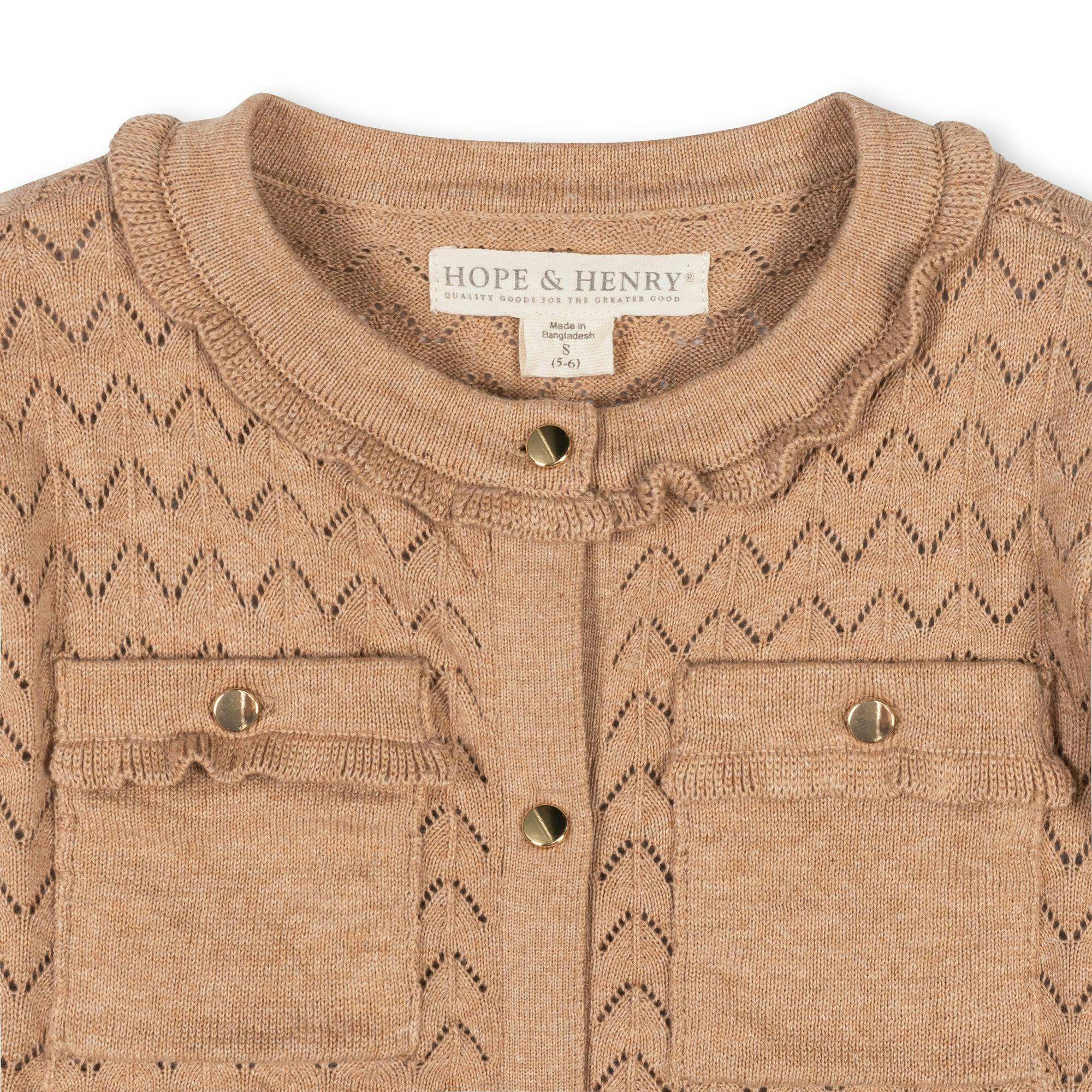 Organic Ruffle Trim Pointelle Cardigan