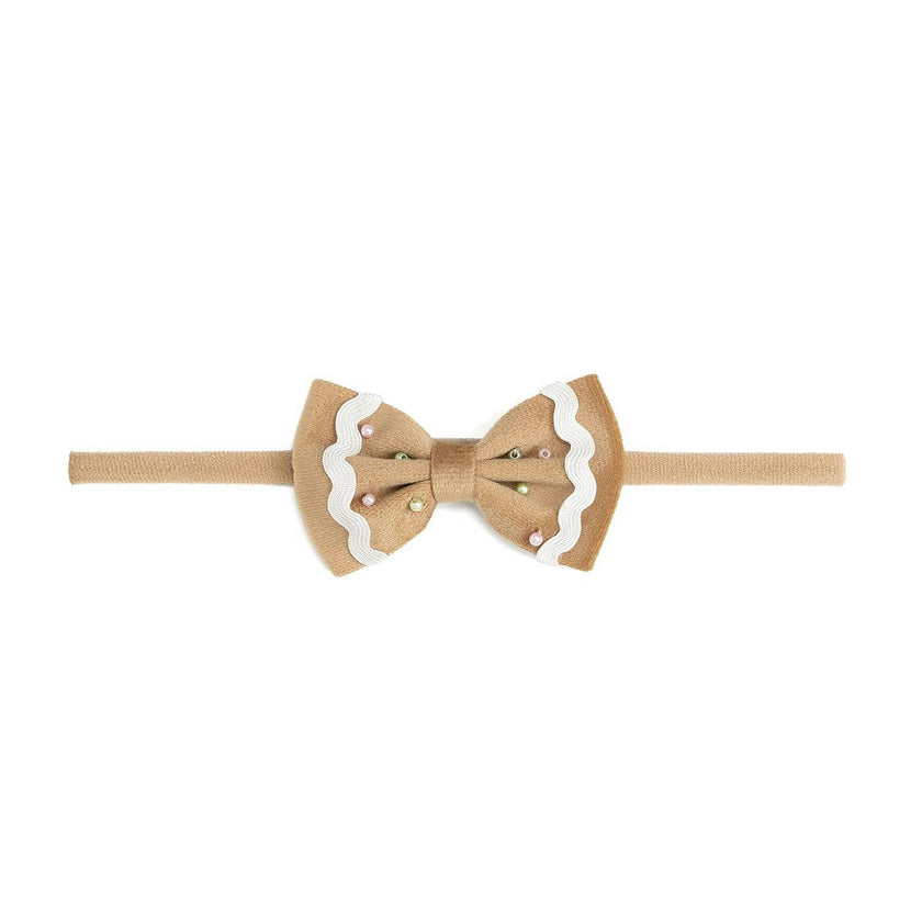 Gingerbread Christmas Velvet Bow Baby Headband