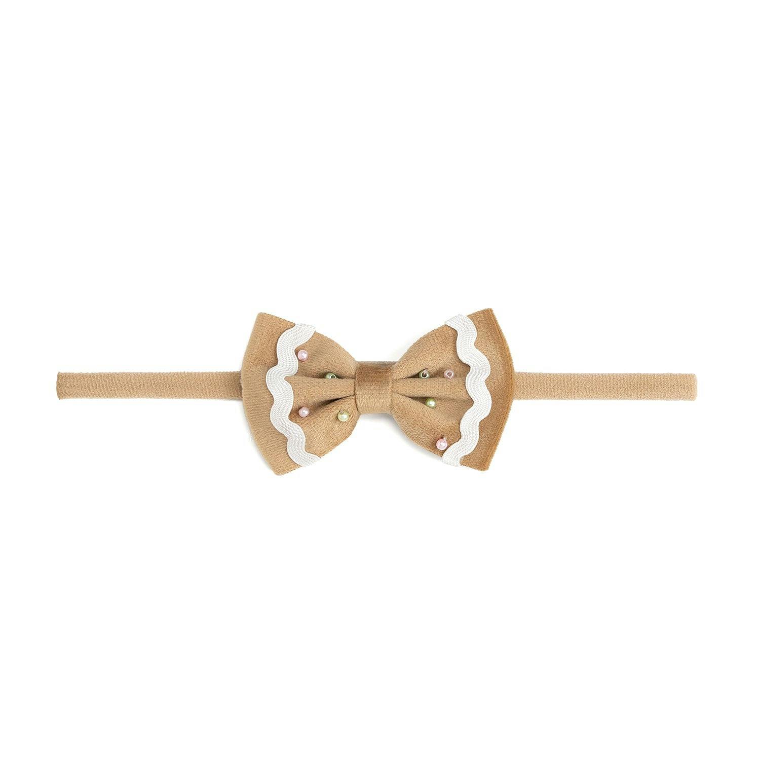 Gingerbread Christmas Velvet Bow Baby Headband