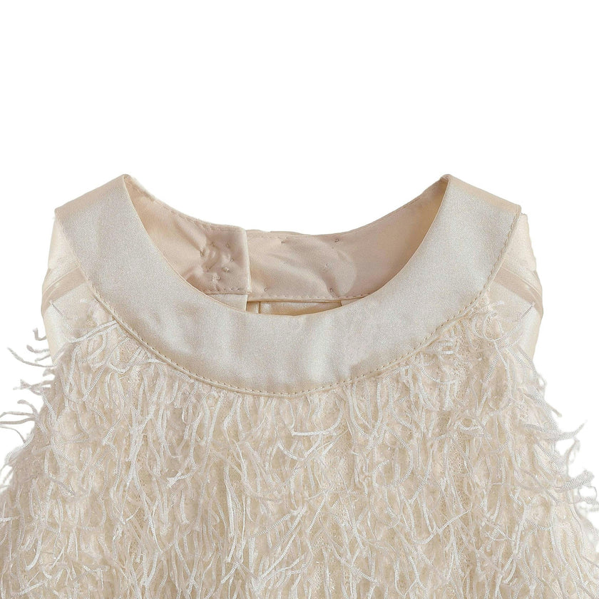 Cream Rosette Ribbon-Back Dress