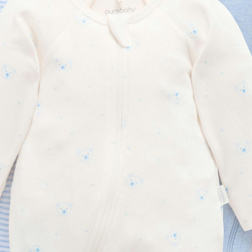 4 Pack Zip Growsuit Pale Blue Bear Pack
