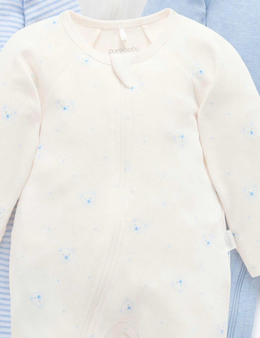 4 Pack Zip Growsuit Pale Blue Bear Pack