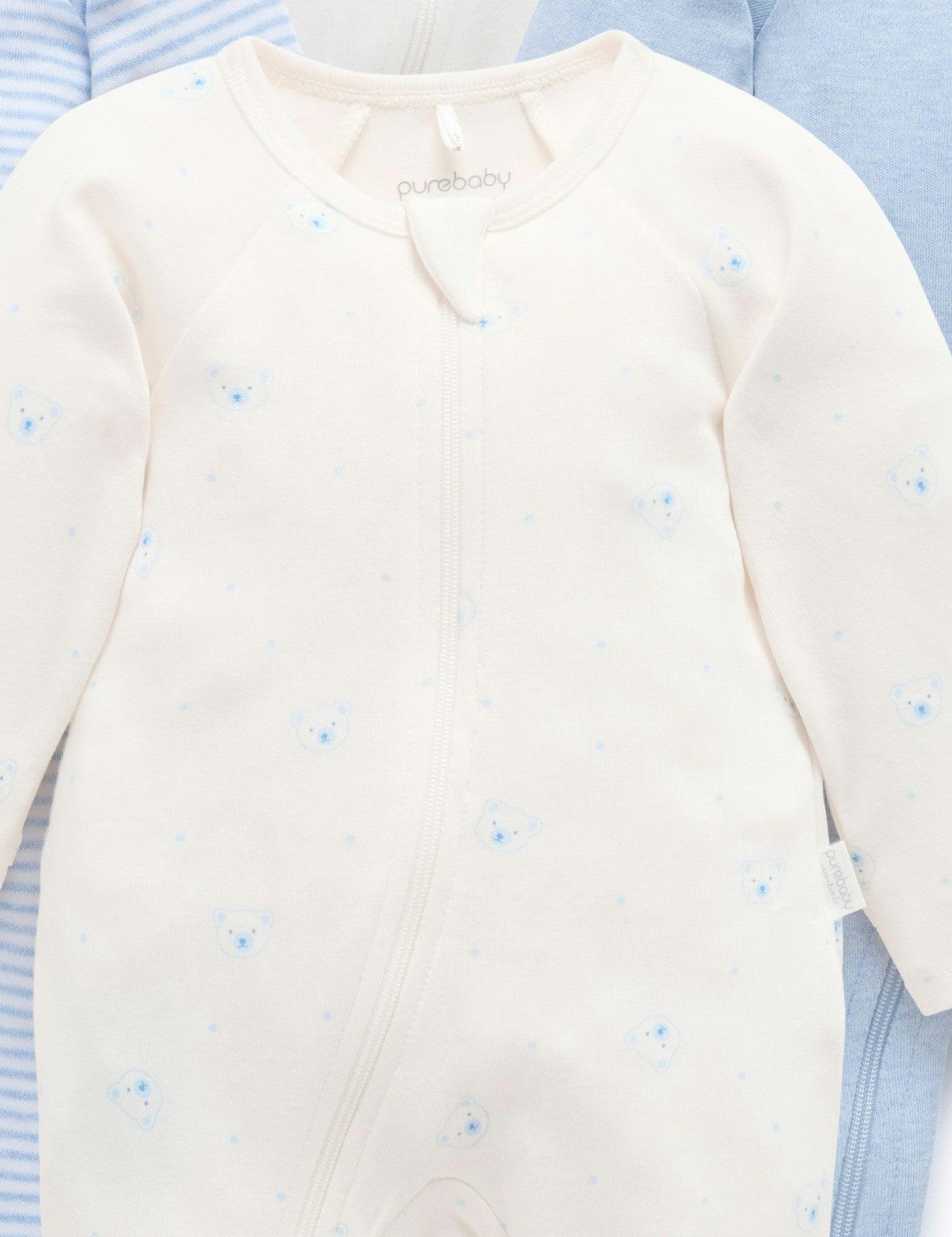 4 Pack Zip Growsuit Pale Blue Bear Pack