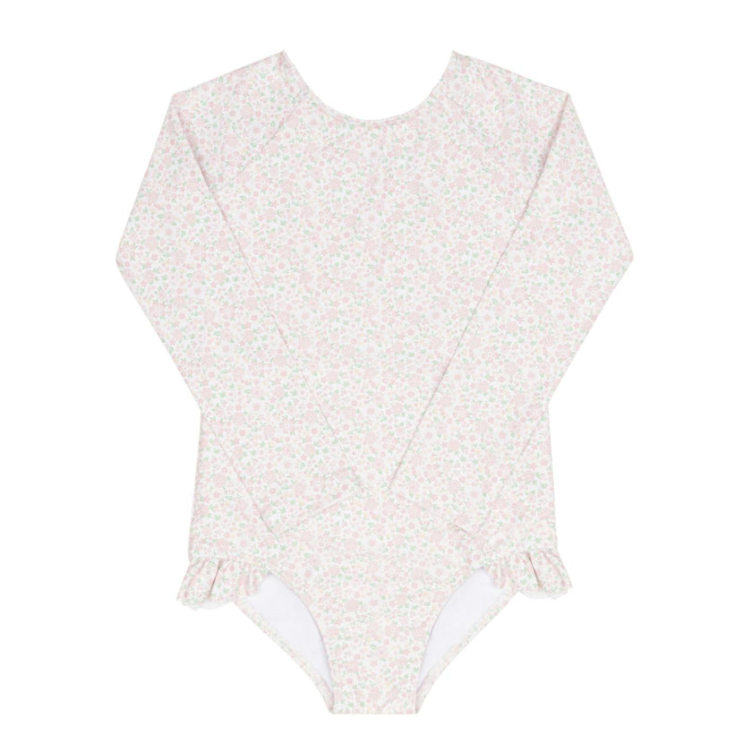 girls antique floral rashguard one piece