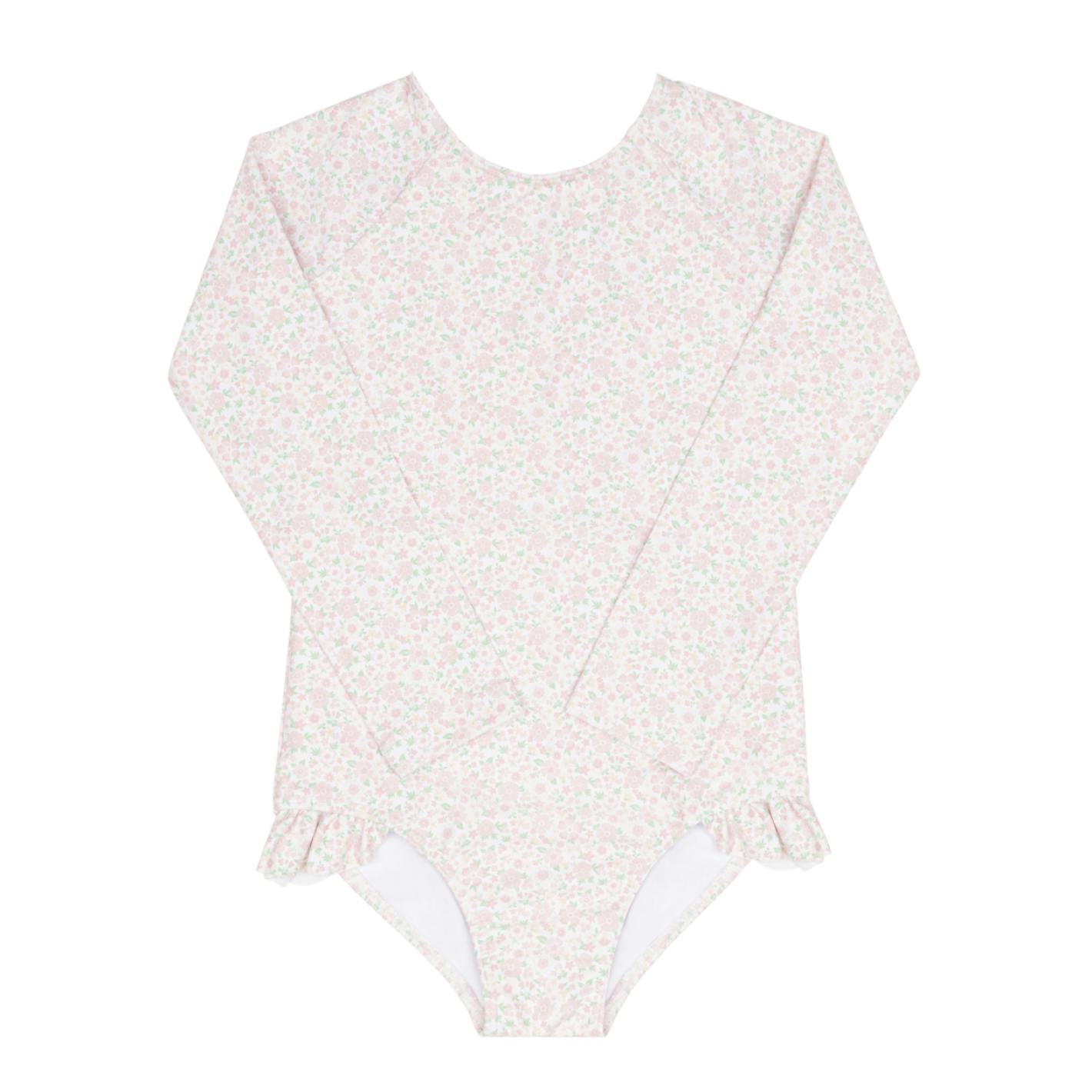 girls antique floral rashguard one piece