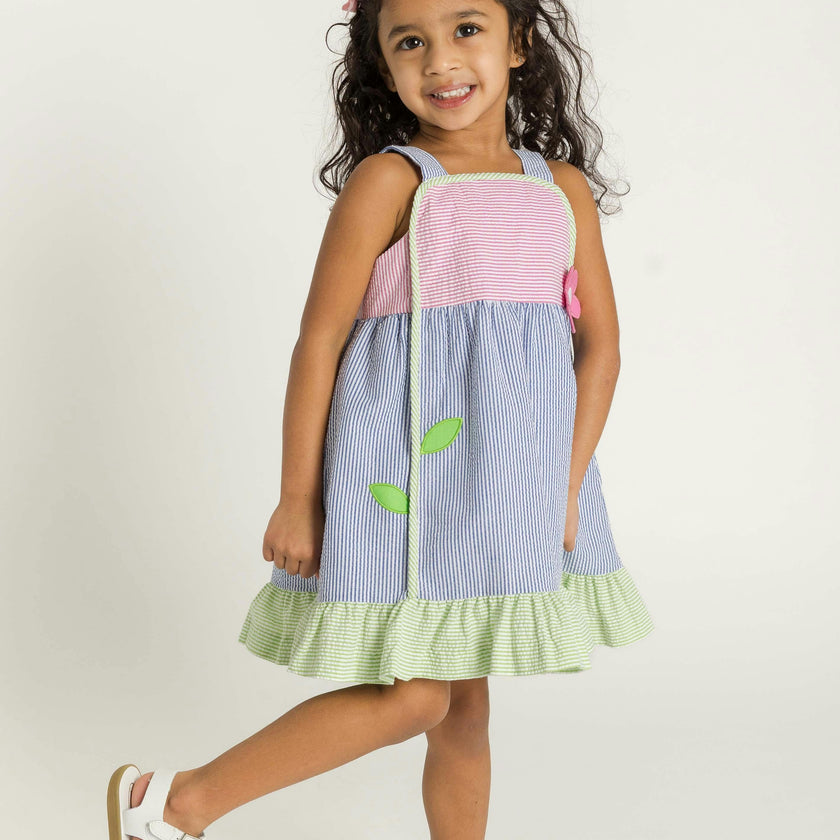 Seersucker Dress With Flower