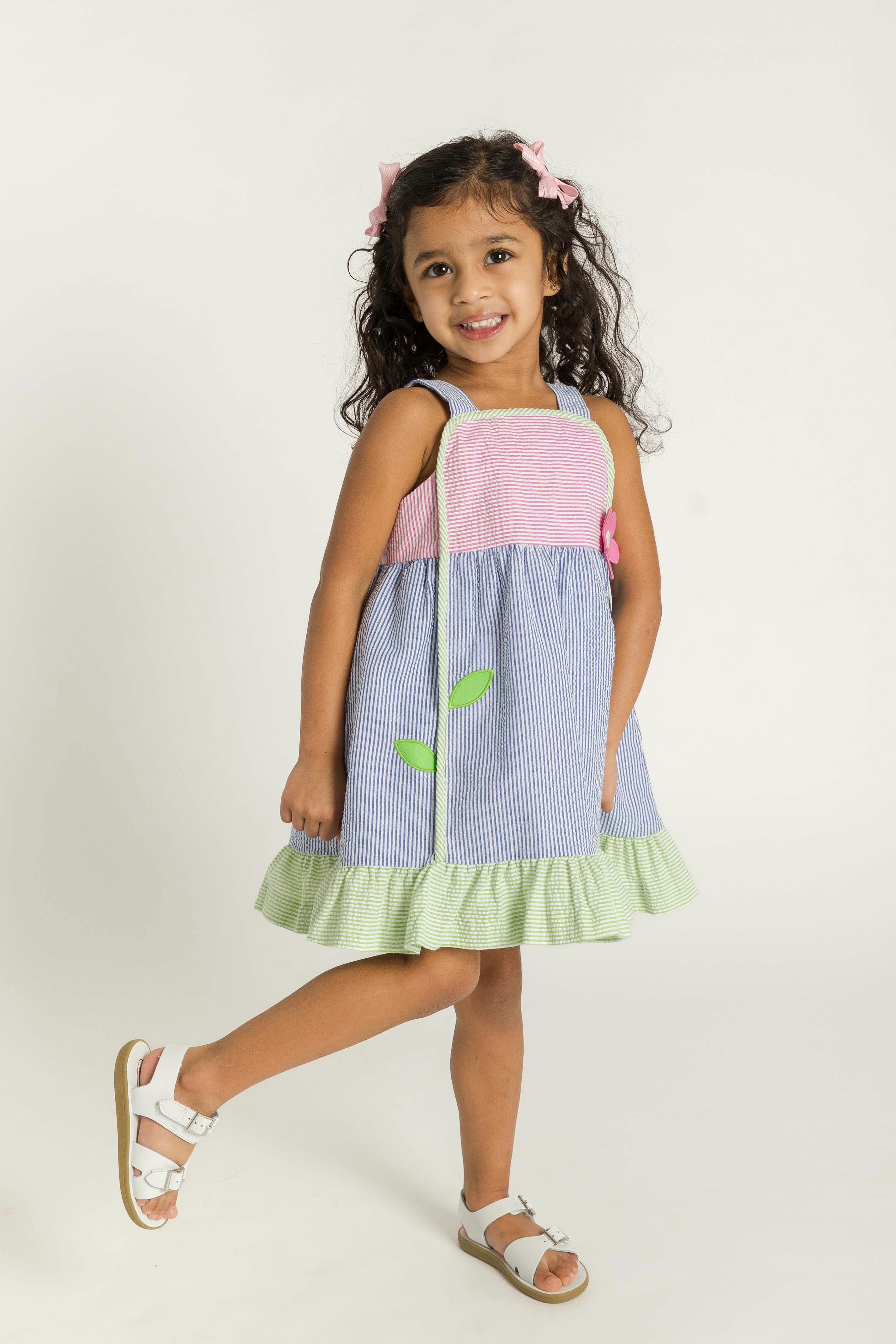 Seersucker Dress With Flower