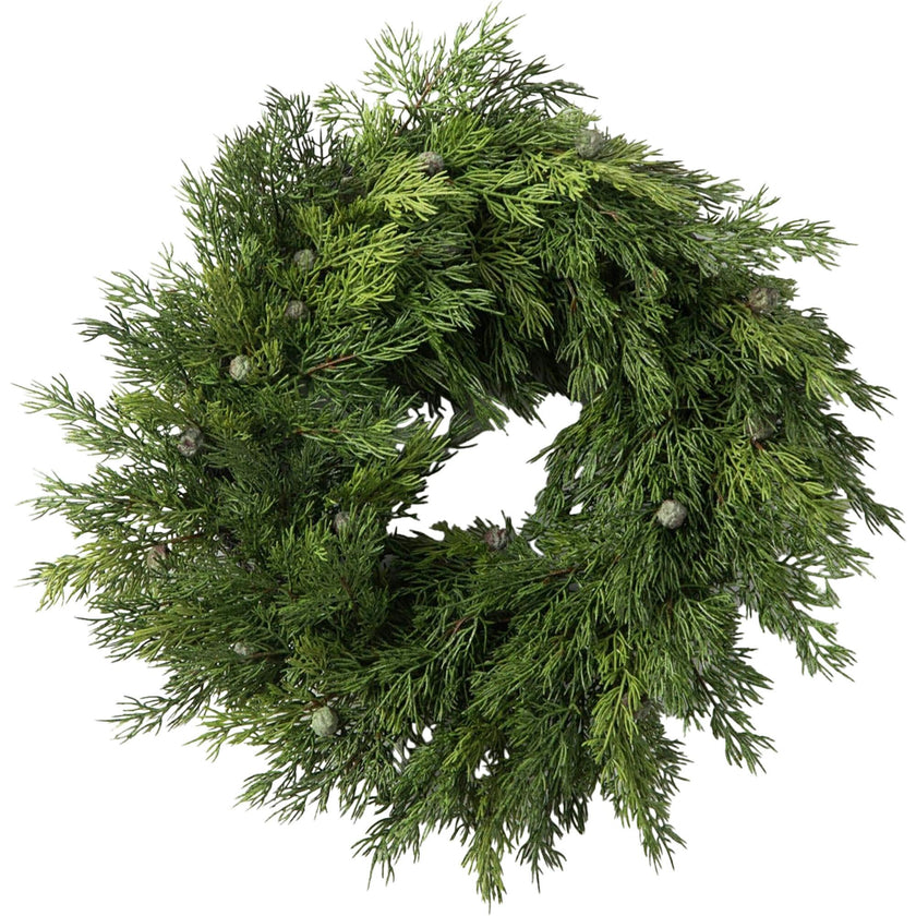 Seeding Real Touch Juniper Berry Faux Greenery Front Door Mantle Wreath 18"