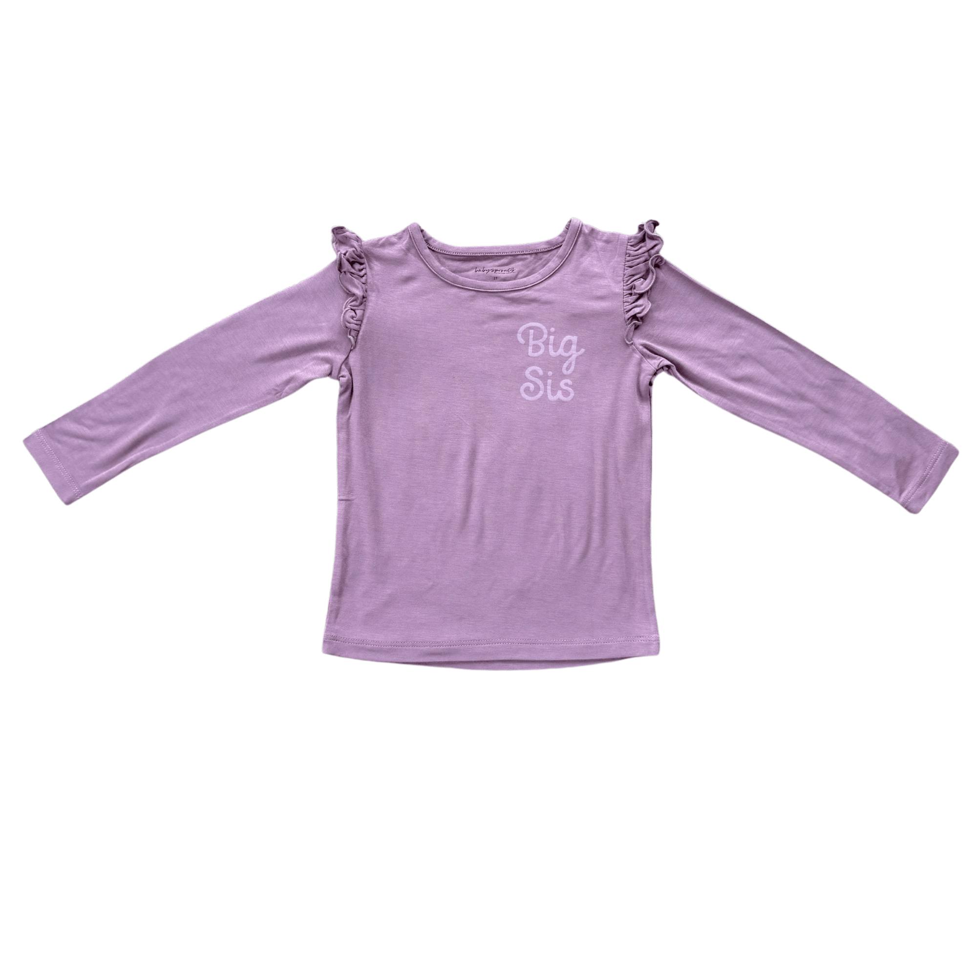 Girls Long Sleeve Ruffle Top in Big Sis in Dusky Orchid