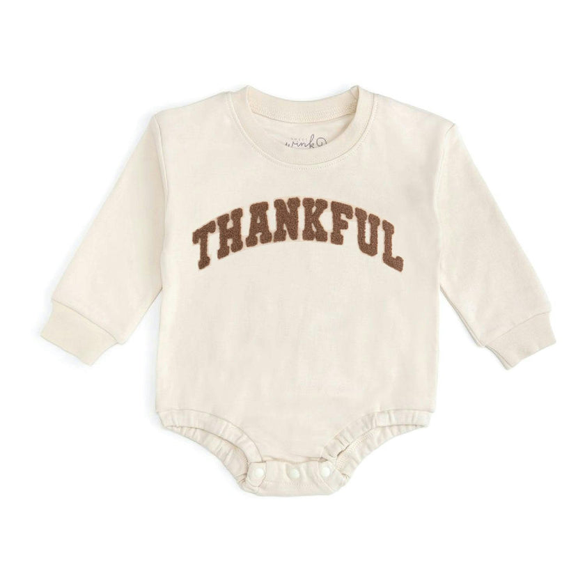 Thankful Patch Varsity Thanksgiving Long Sleeve Romper