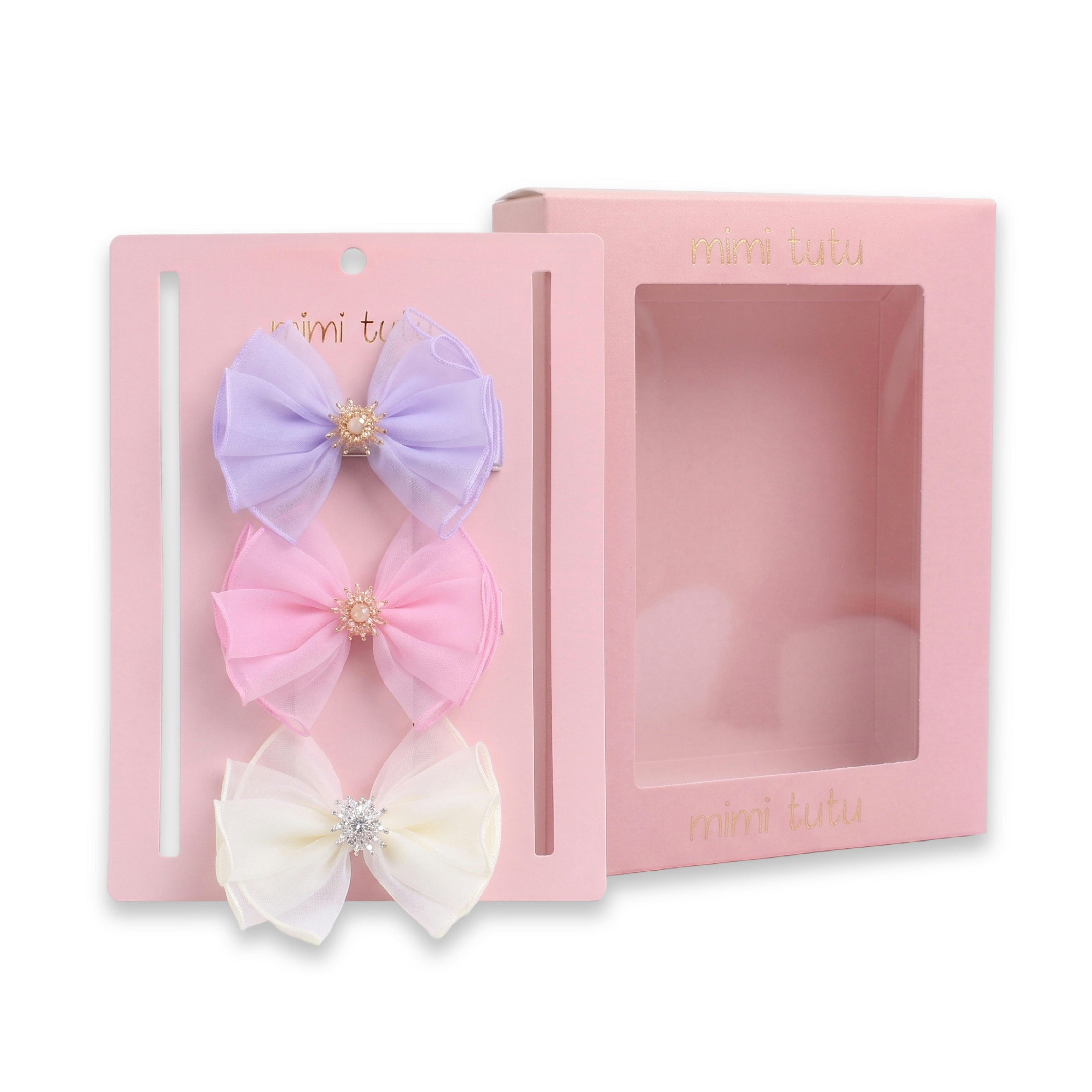 Multicolor Pearl Cluster Bow Clip Set