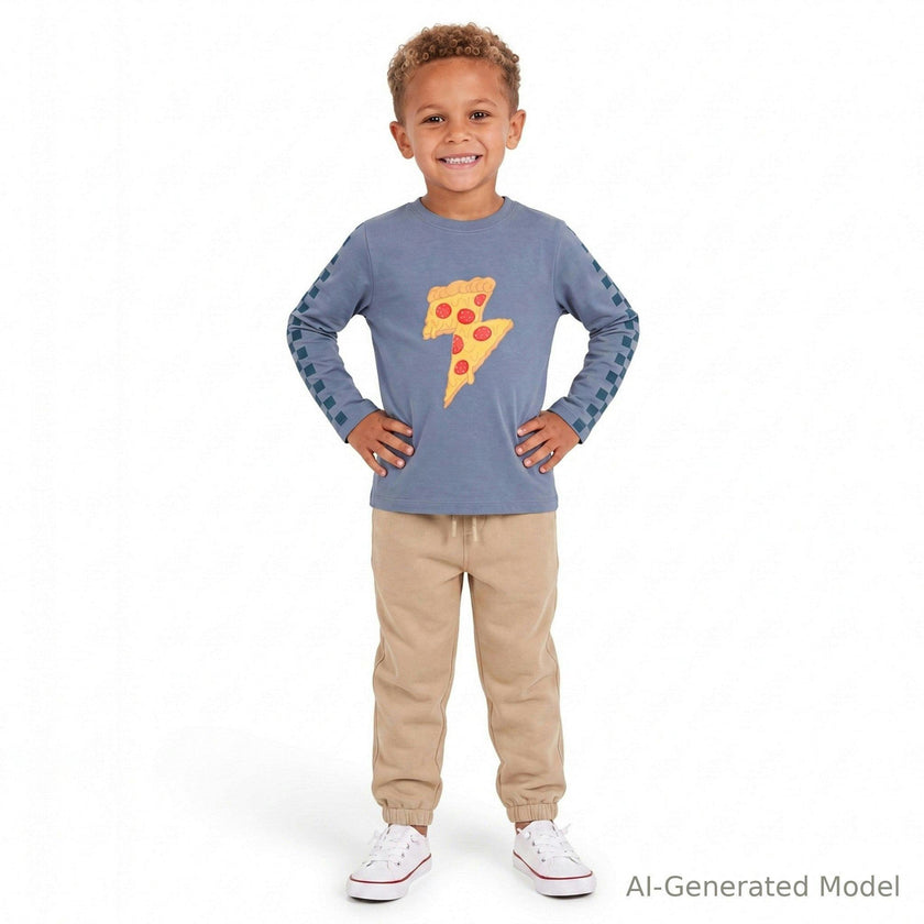 Boys Long Sleeve Tee & Jogger Set | Pizza Lightning-Bolt
