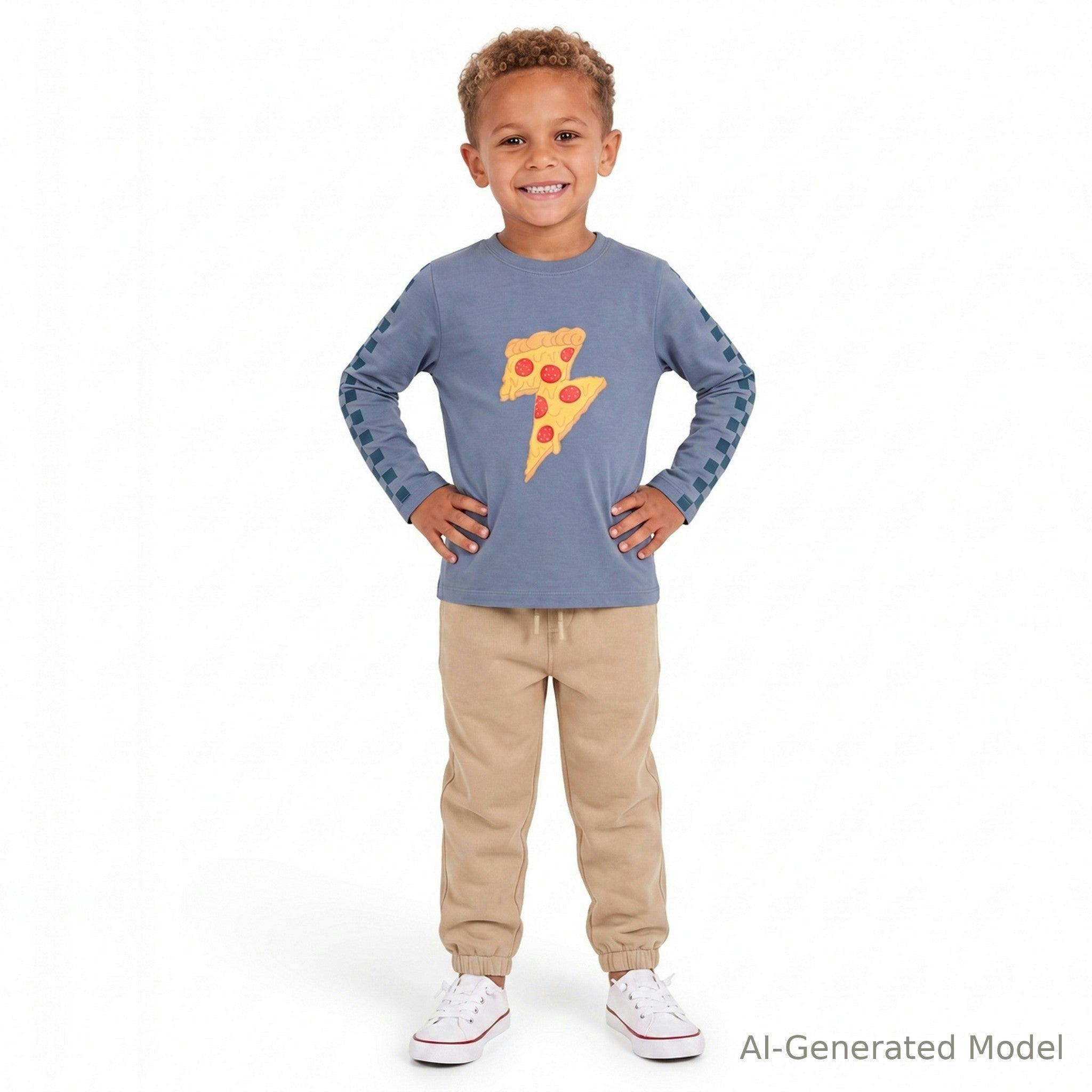 Boys Long Sleeve Tee & Jogger Set | Pizza Lightning-Bolt