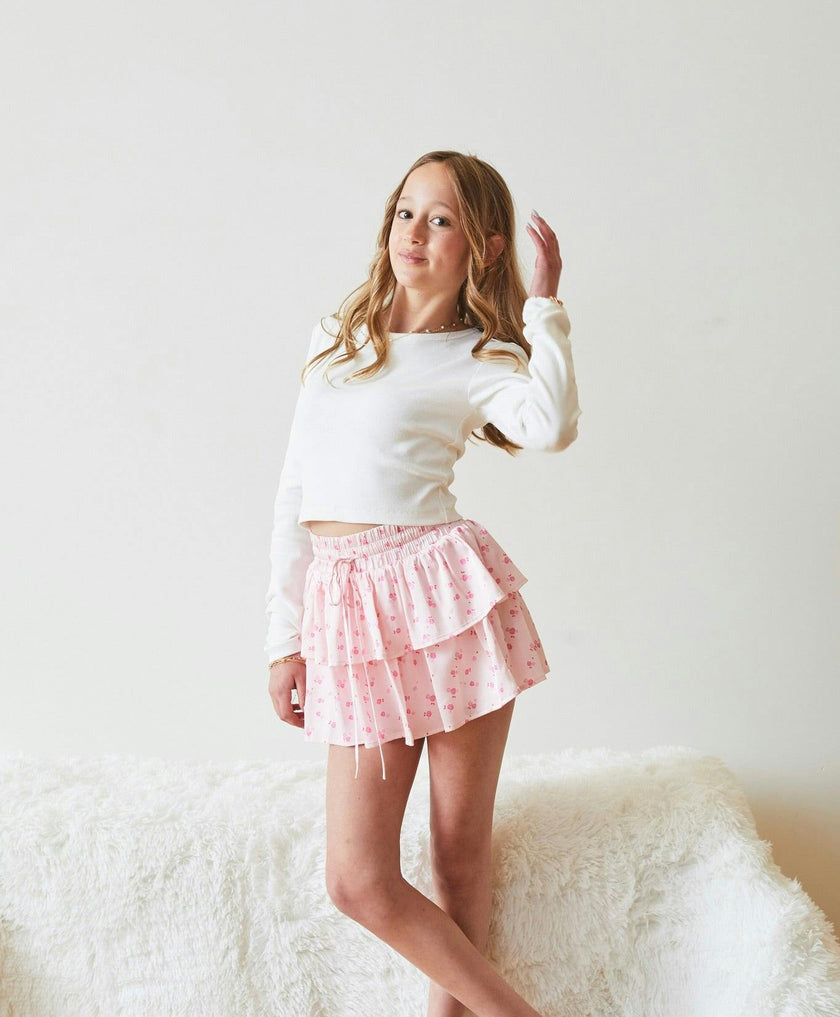 Willow Pastel Pink Ditsy Satin Skort