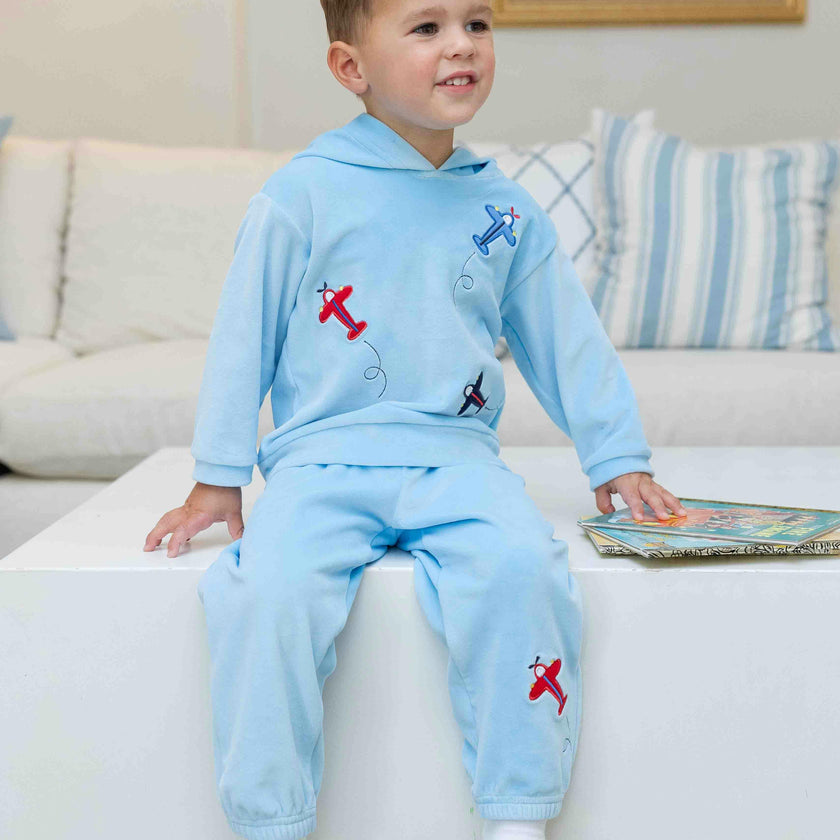 Velour Hoodie With Airplanes