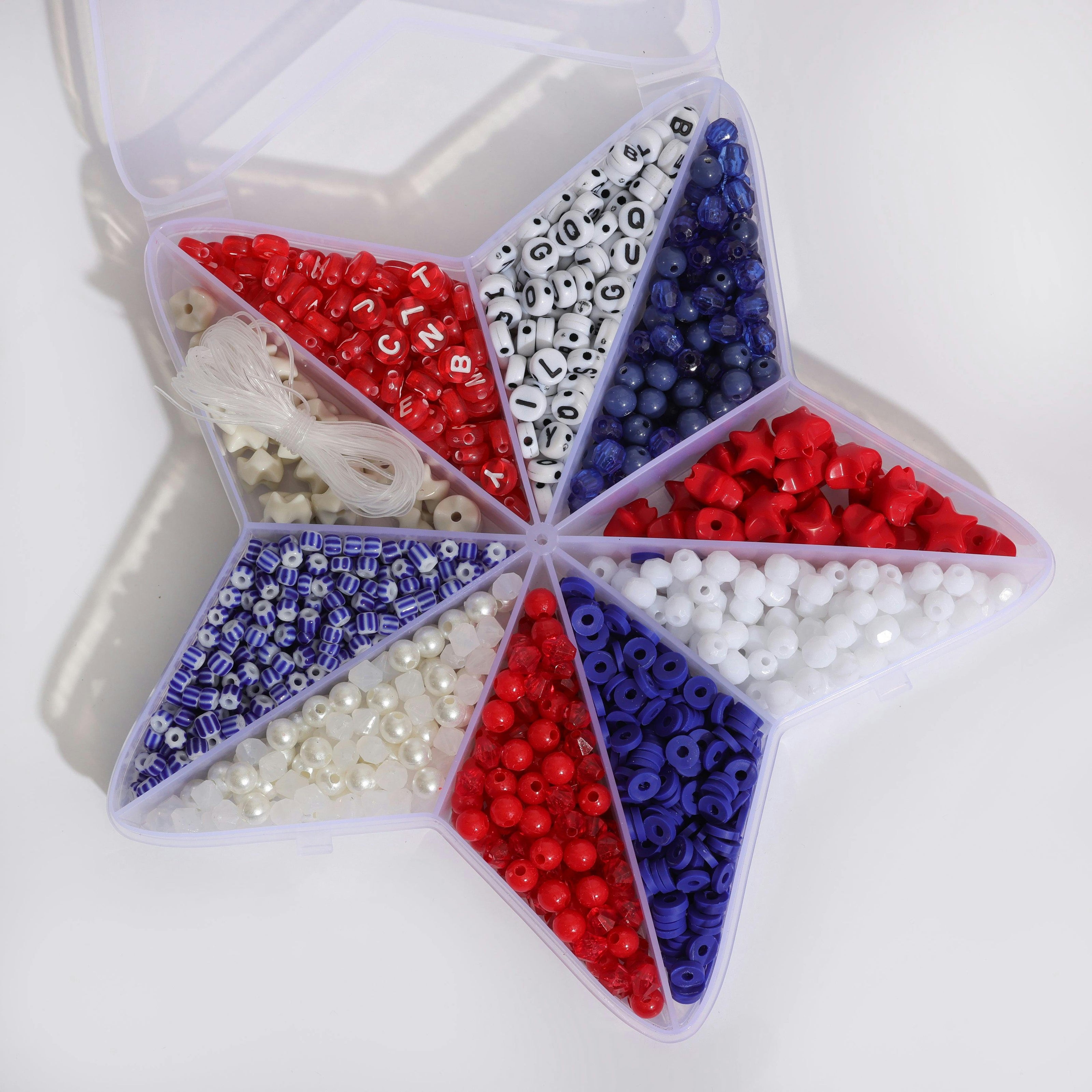 Patriotic Red, White and Blue Star Shaped DIY Letter Bracelet Bead Box