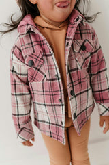 Kids Hooded Shacket in Magenta Plaid