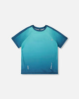 Short Sleeve Athletic Top In Recycled Polyester Teal Gradient