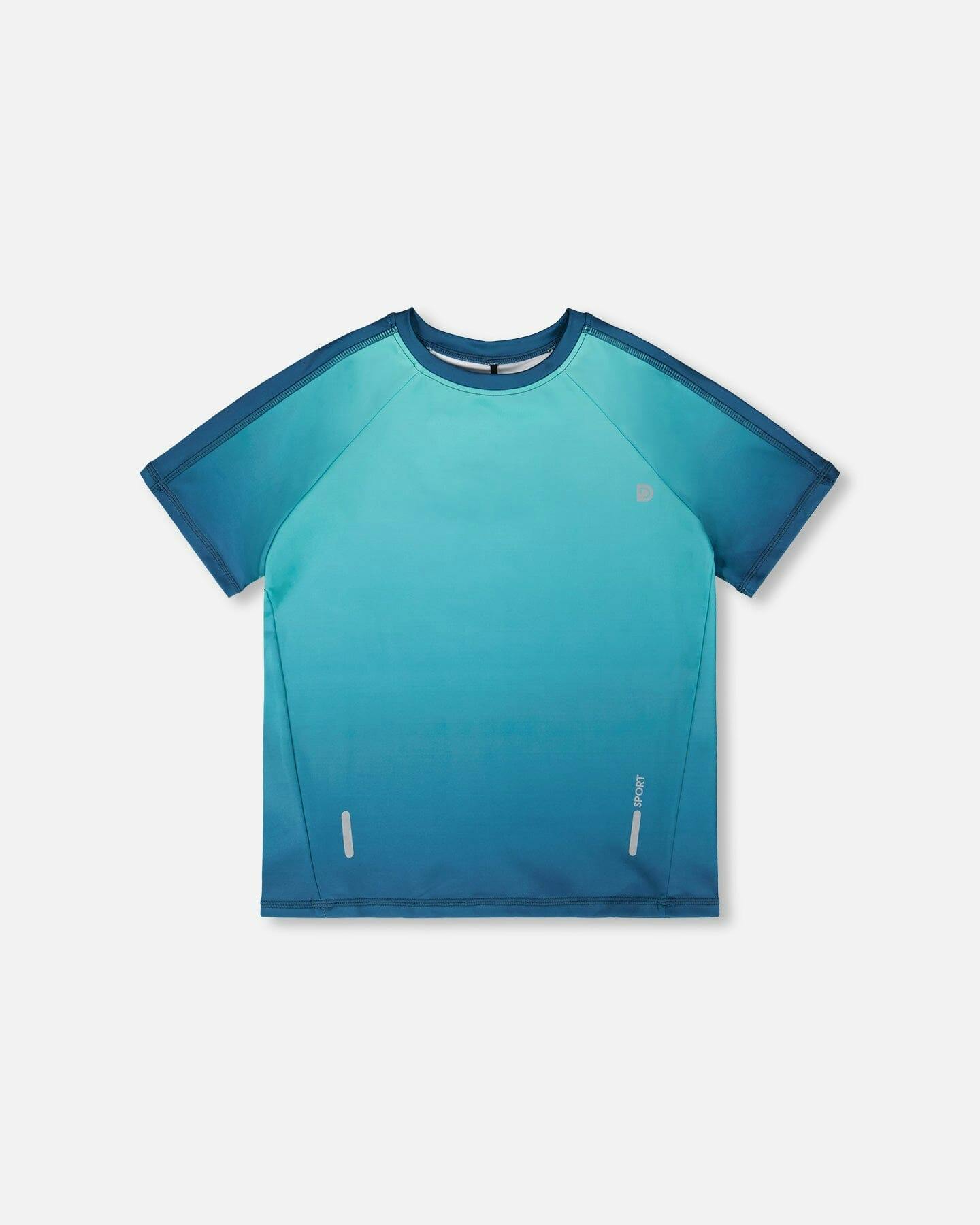 Short Sleeve Athletic Top In Recycled Polyester Teal Gradient