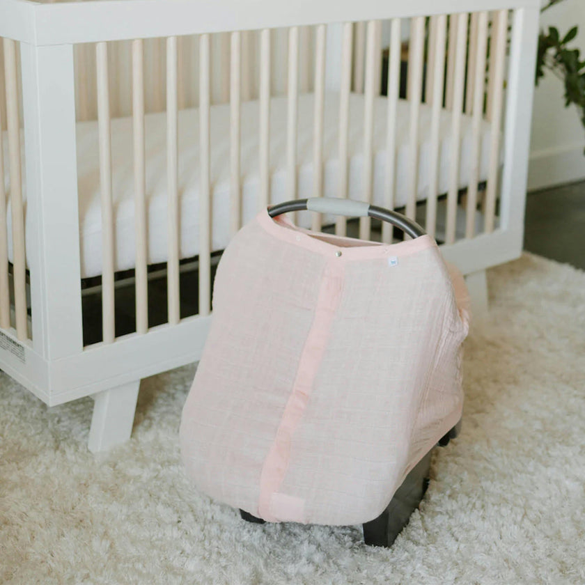 Cotton Muslin Car Seat Canopy - Light Pink