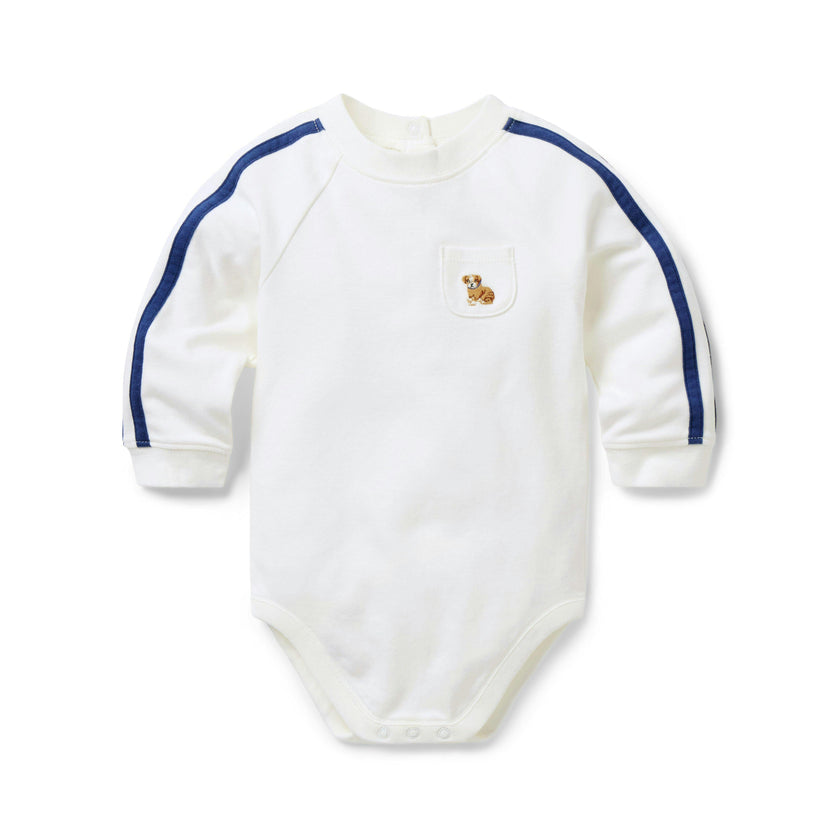 Baby Dog Striped Sleeve Bodysuit, ivory