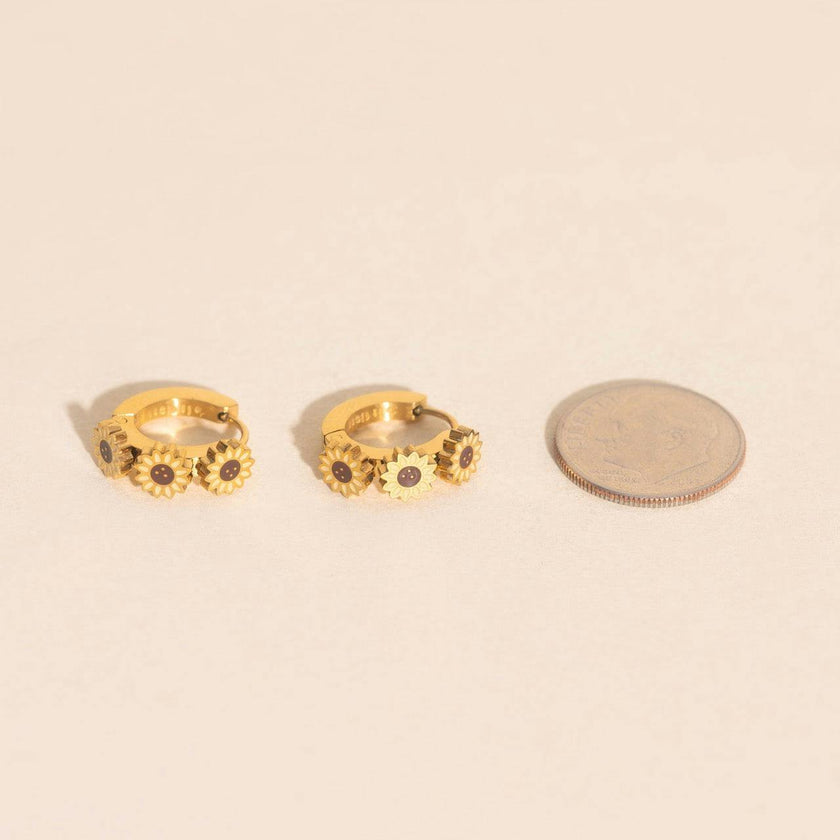 Sunflower 3D Huggie Hoop Earrings