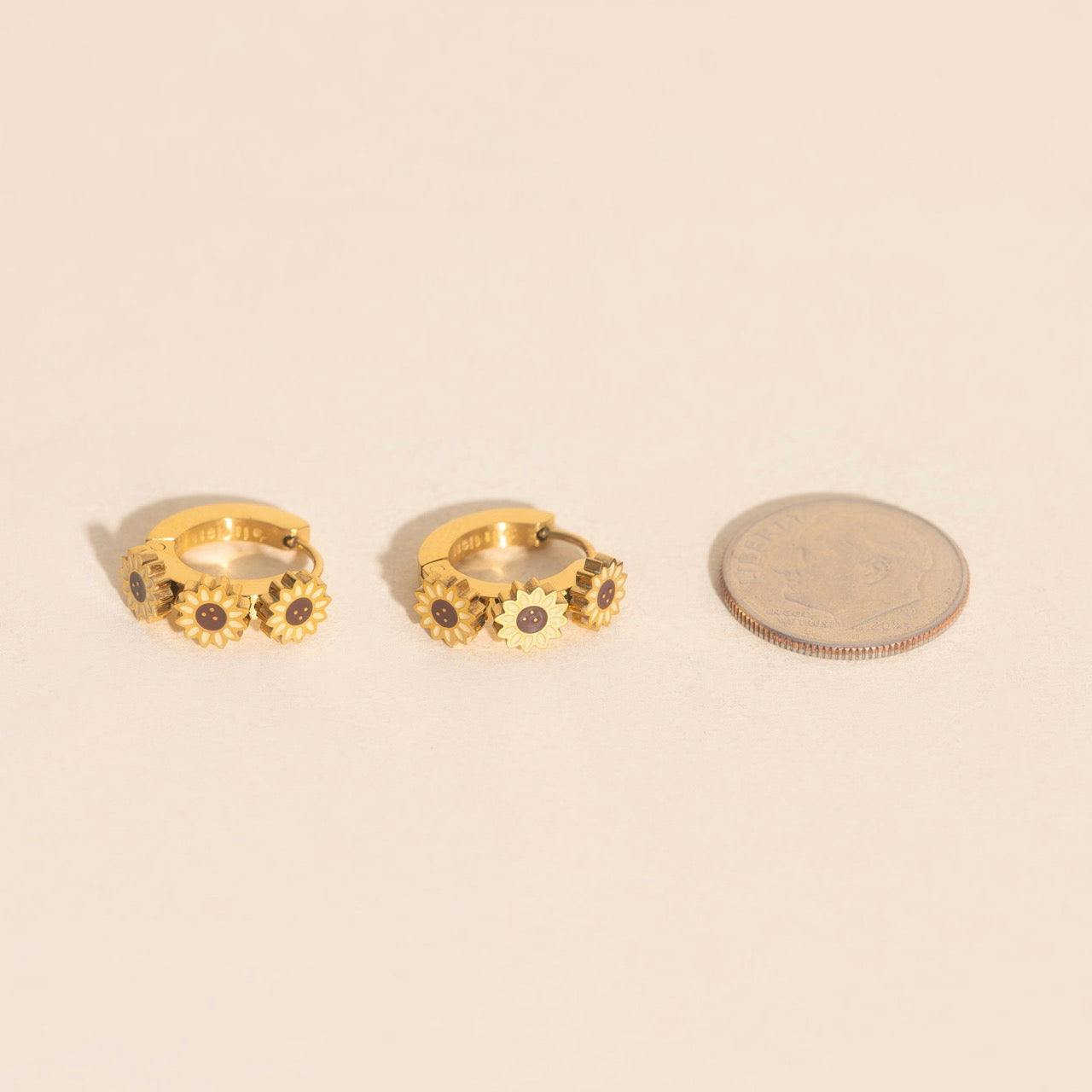 Sunflower 3D Huggie Hoop Earrings