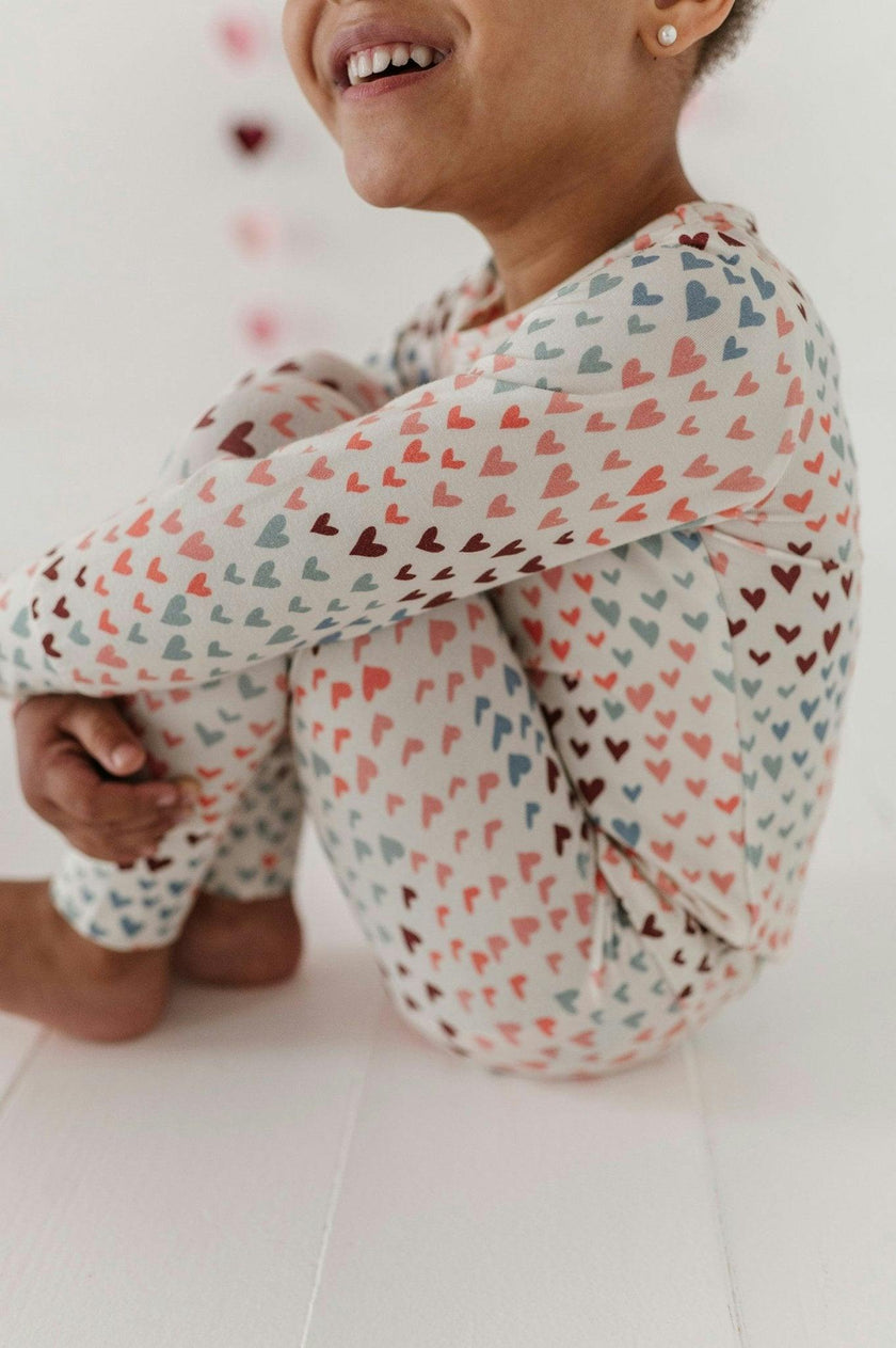 Girls Long Sleeve Lounge Set in Rainbow Hearts