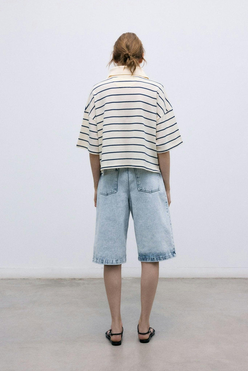 Acacia Woman Polo Ecru Stripes