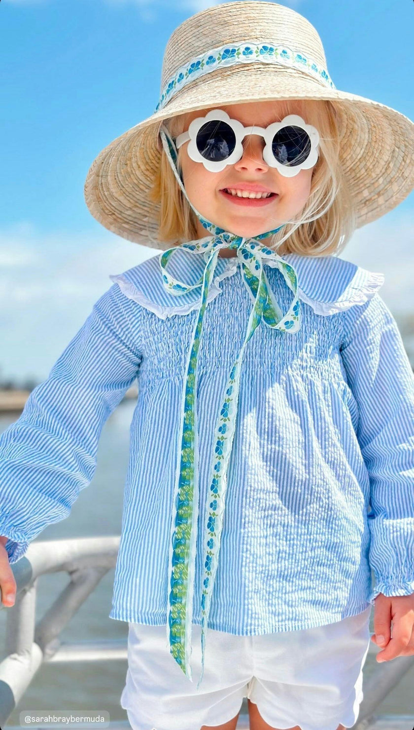 Palmetto Little Girl’s Hat - Vintage Swiss Dot Lace Ribbon