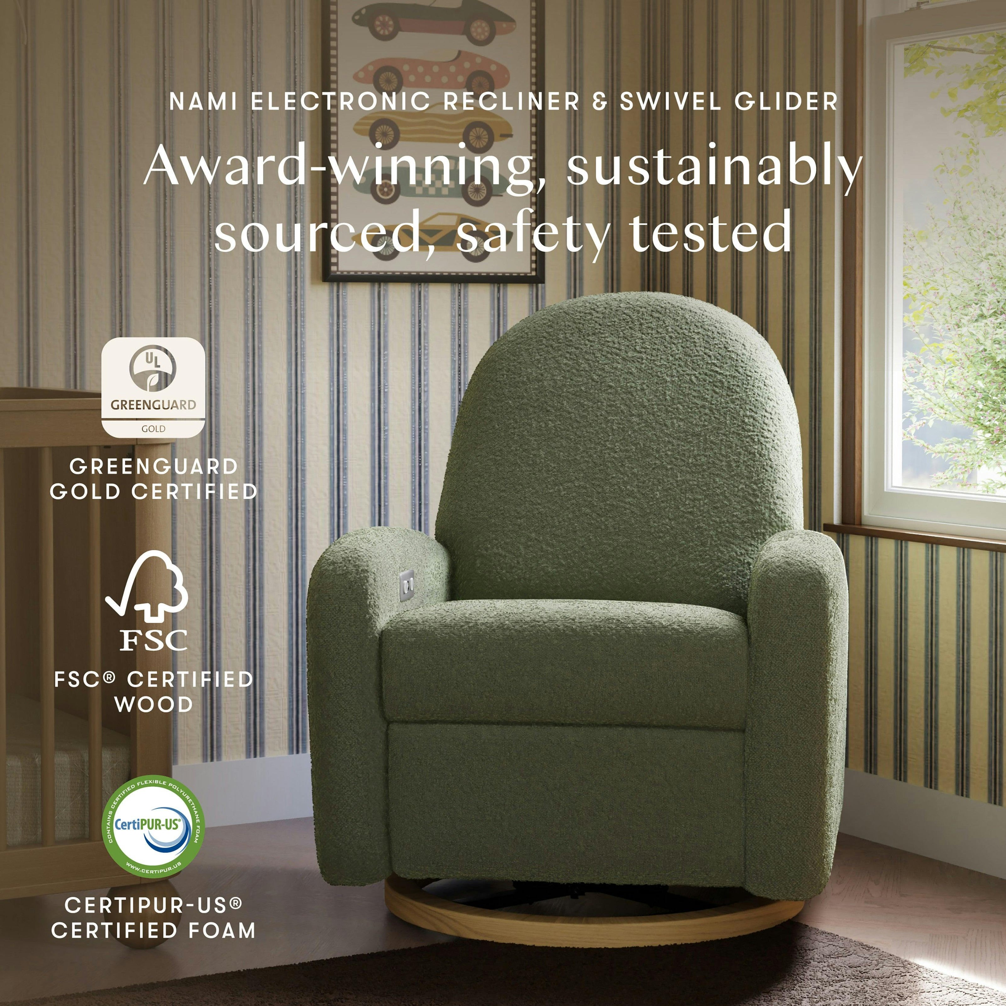 Babyletto Nami Electronic Recliner and Swivel Glider Recliner with USB port