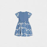 Enissa Girl Dress Short Sleeve, Blue Denim Flower