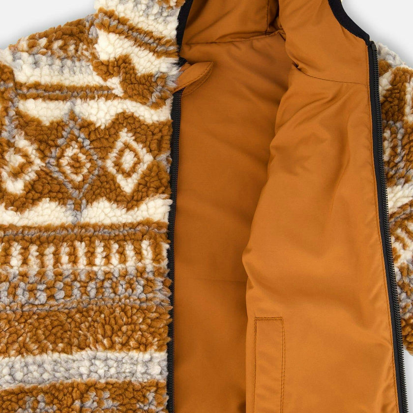 Reversible Mid-Season Sherpa Jacket Brown Aztec Pattern