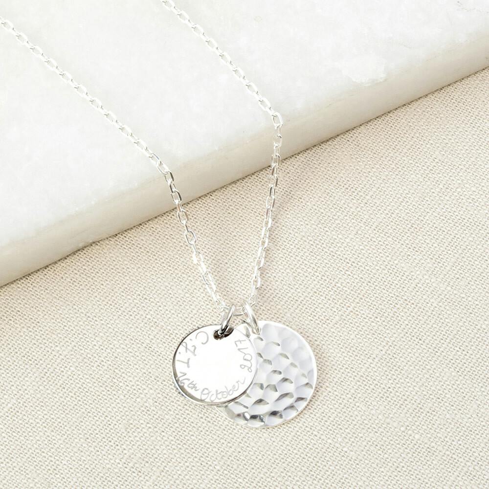 Personalized Hammered Double Disc Necklace, Sterling Silver