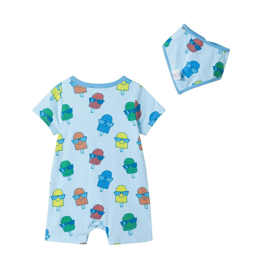 Infant Boys Henley Romper & Bib Set | Blue Ice-Pops