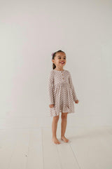 Girls Long Sleeve Henley Dress in Lavender Cloud Checkered