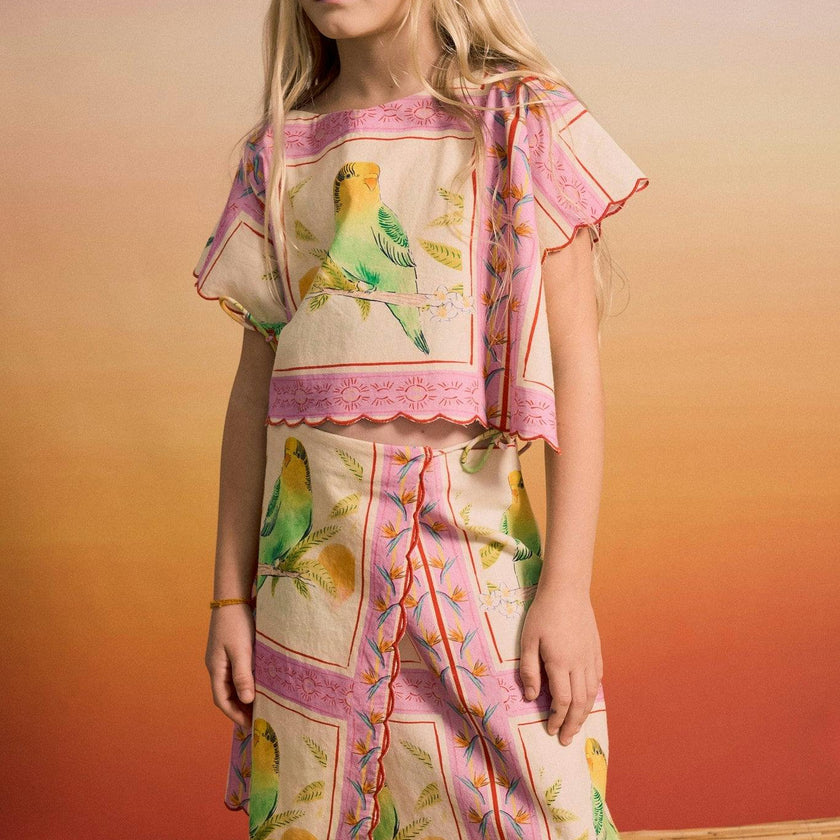 BIRDS PATCHWORK SKIRT BLUSH