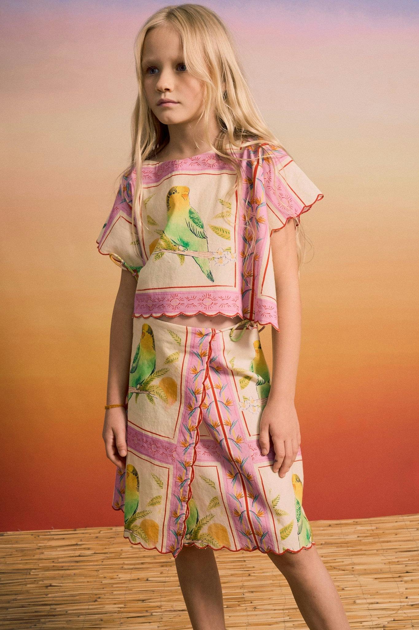 BIRDS PATCHWORK SKIRT BLUSH