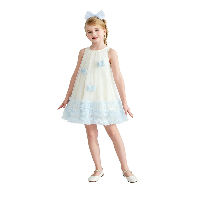 Cream & Blue Nayara Bow Dress