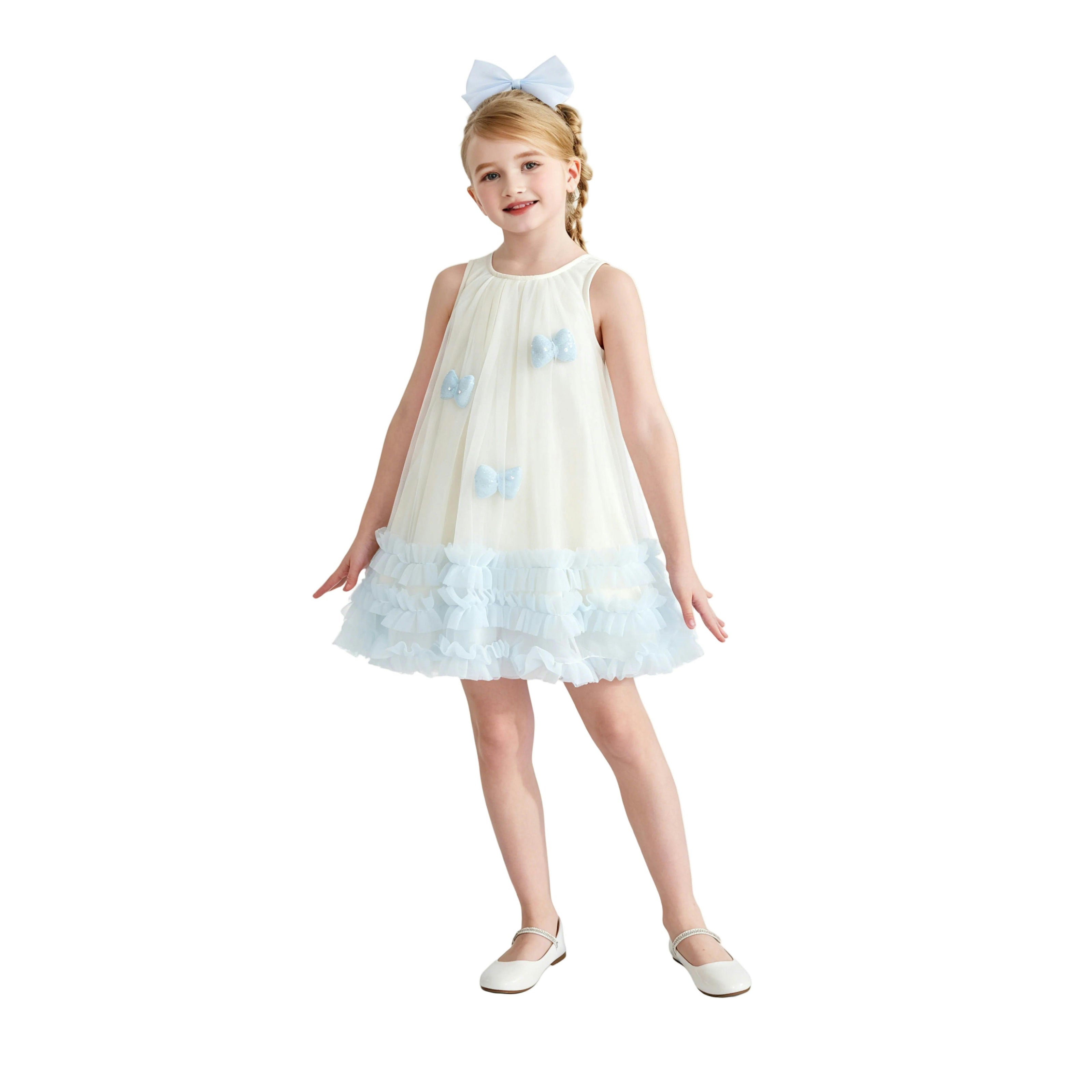 Cream & Blue Nayara Bow Dress